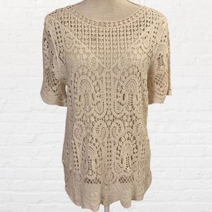 NWT, Adiva, Medium Semi Sheer w/ Attchd Camisole Lightweight Knit Top, Off White